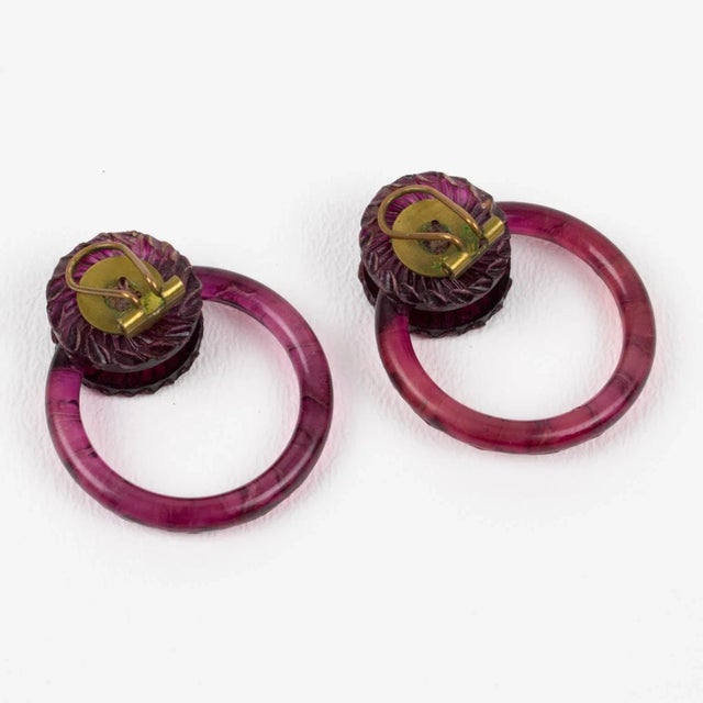 Monique Vedie Paris Resin Clip Earrings Raspberry Purple Hoop - 2 Pieces For Sale - Image 4 of 5