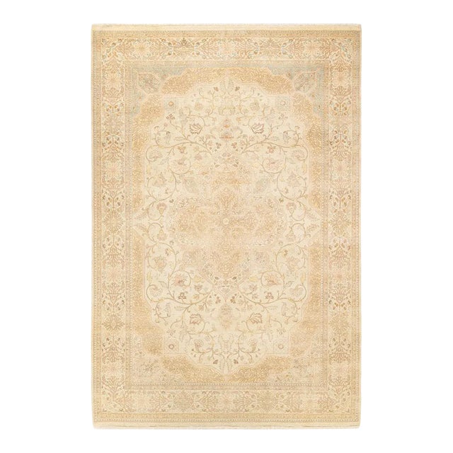 Mogul Collection Hand-Knotted Area Rug - Ivory 6' 3" x 9' 2" For Sale