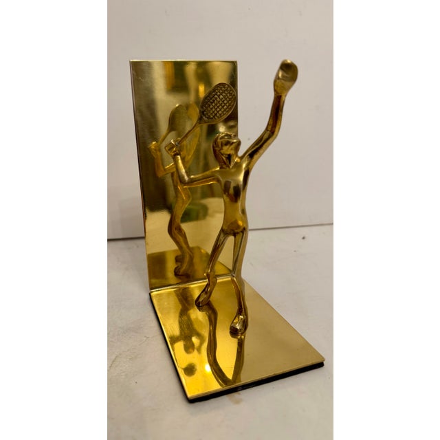 Metal Pair Solid Brass Tennis Players Bookends For Sale - Image 7 of 9