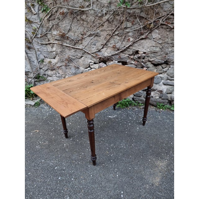 Vintage Pine Drop-Leaf Table with Turned Beech Legs, France, 1930s For Sale - Image 15 of 16