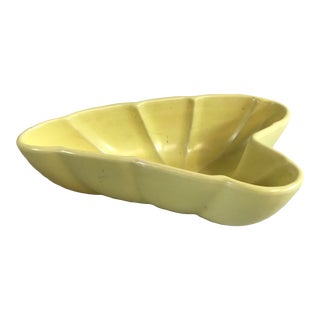 Mid Century Leaf Shaped Yellow Ceramic Bowl For Sale