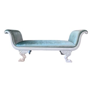 Antique Paw Foot Chaise in Velvet For Sale