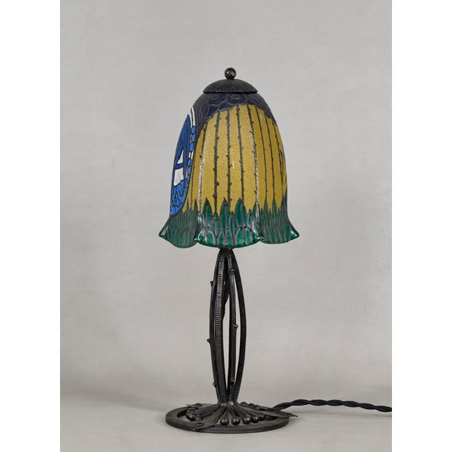 French Art Deco Enamelled Table Lamp by Les Etablissements Leune - 1920s France For Sale - Image 6 of 15