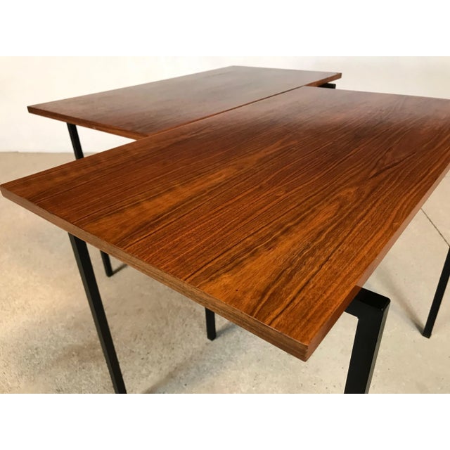 Minimalist Walnut & Steel Stacking Side Tables, 1960s, Set of 2 For Sale - Image 6 of 18