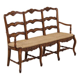 Country French Triple Back Rush Seat Settee For Sale