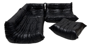 Vintage Togo Sofa in Black Leather by Michel Ducaroy for Ligne Roset, 1990s, Set of 4