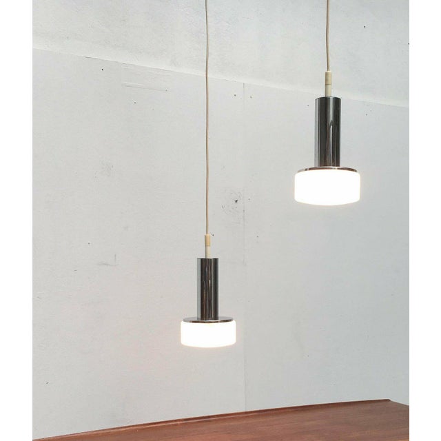 Mid-Century Space Age German Model P105 Glass and Chrome Pendant Lamps from Staff, 1960s, Set of 2 For Sale - Image 5 of 18