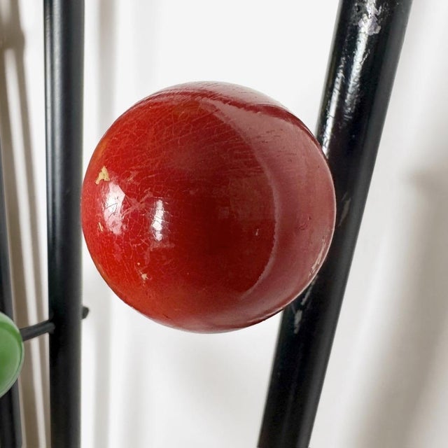Wood Vintage Metal Coat Rack with Wooden Balls and Scoubidou Cords, 1960s For Sale - Image 7 of 18
