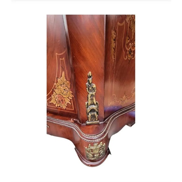 French Continental Mahogany Marquetry and Metal Decorated Side Console Cabinet For Sale - Image 12 of 13
