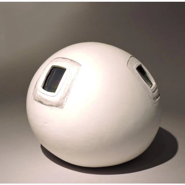 "White Orb" Abstract Raku Ceramic and Holography Sculpture For Sale - Image 4 of 7