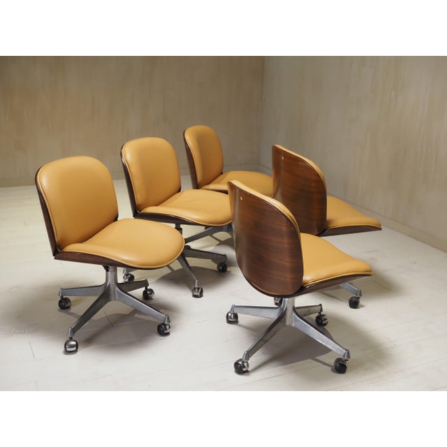 Brown Office Chairs attributed to MIM Roma, 1958, Set of 5 For Sale - Image 8 of 9
