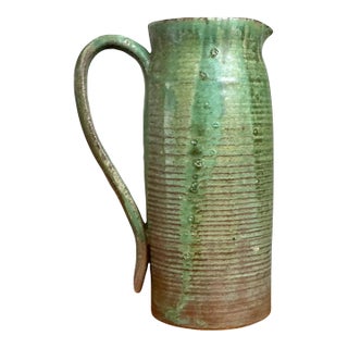Vintage Handcrafted Green Studio Pottery Jug For Sale