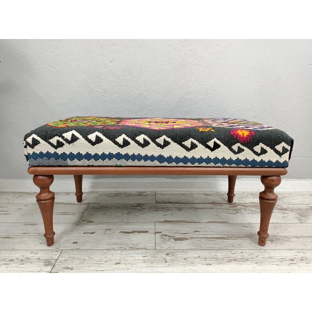 Details SIZE: 18X18X48 Inches ( with legs ) - 45x45x120 cm TYPE: Handmade Ottoman Bench CONDITION: is good. CONSTRUCT: It...