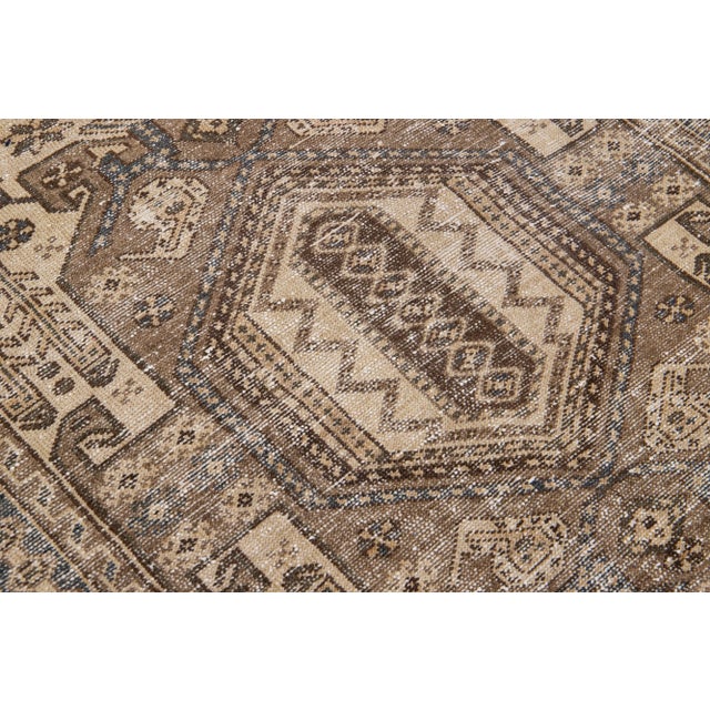 1960s Vintage Persian Distressed Handmade Tribal Beige Wool Rug For Sale - Image 4 of 7