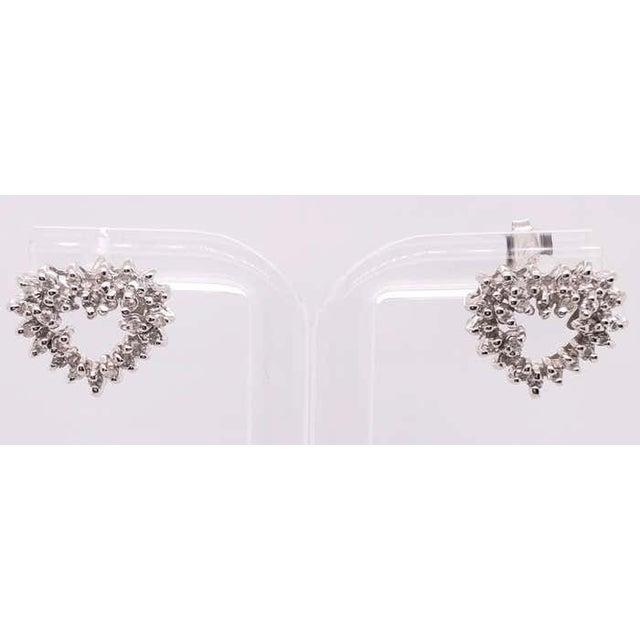 14 Karat White Gold Diamond Encrusted Heart Button / Stud Earrings 3.76 grams total weight.