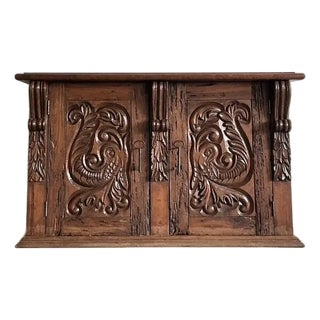 Vintage Spanish Carved Pecky Cypress Cabinet For Sale