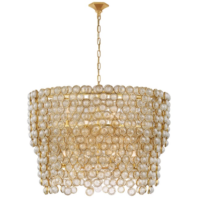 Milazzo Large Waterfall Chandelier in Gild and Crystal Designer: Julie Neill Canopy: 5.25" x 6.25" Hexagonal Mounting:...