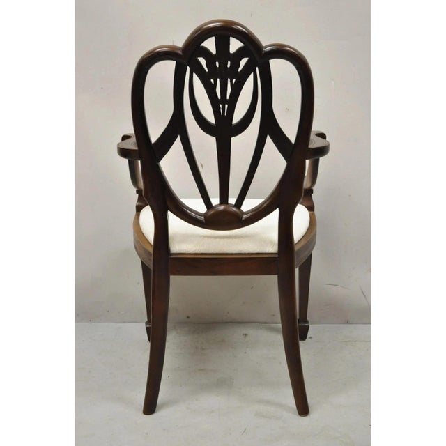 Late 20th Century Hepplewhite Prince of Wales Plume Carved Shield Back Mahogany Dining Arm Chair For Sale - Image 10 of 11