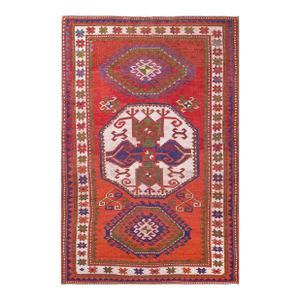 1920s Red Medallion Tribal Caucasian Kazak Lori Pombak Carpet 4'9" X 6'10" Handknotted Wool Rug