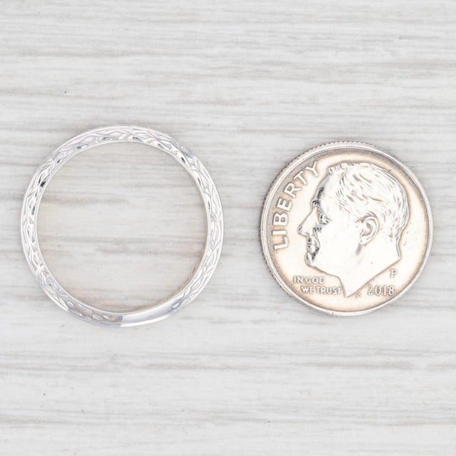 Anitque Caldwell Band 18k White Gold Wheat Etched Wedding Ring Size 6.5 Engraved For Sale In Greensboro - Image 6 of 7