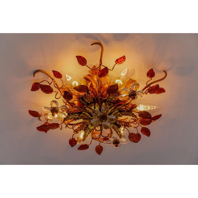 Florentine Orange Crystal Glass and Metal Ceiling Lamp from Banci Firenze, 1960s For Sale - Image 4 of 13
