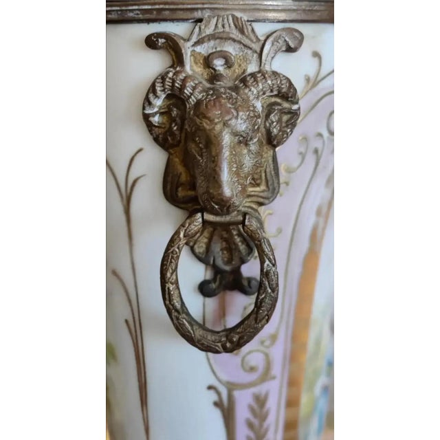 French Antique 19th Century Ornate French Sevres Style Porcelain and Bronze Table Lamp For Sale - Image 3 of 10