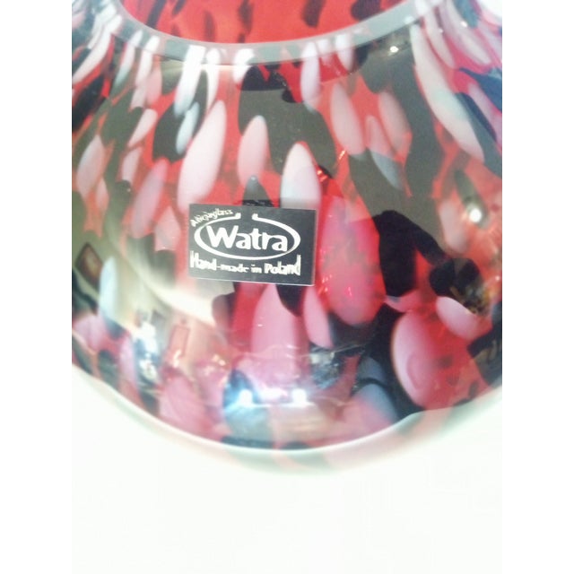 Glass Watra Art Glass Vase Ruby Red & Black Speckled Mottled Bulb Shape Label For Sale - Image 7 of 8