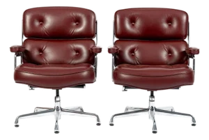 Pair Eames Herman Miller Time Life Lobby Red Leather Office Chairs