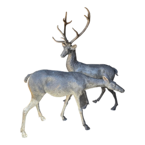 Late 20th Century Life Size Bronze Cast Buck and Doe Deer Statues, 2 Pieces