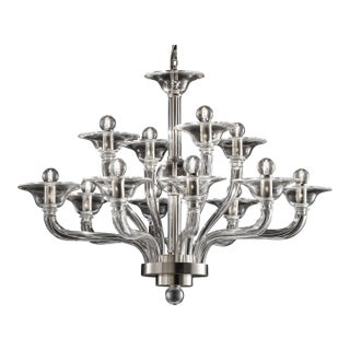 Modern Transparent Linear Murano Glass Chandelier For Sale
