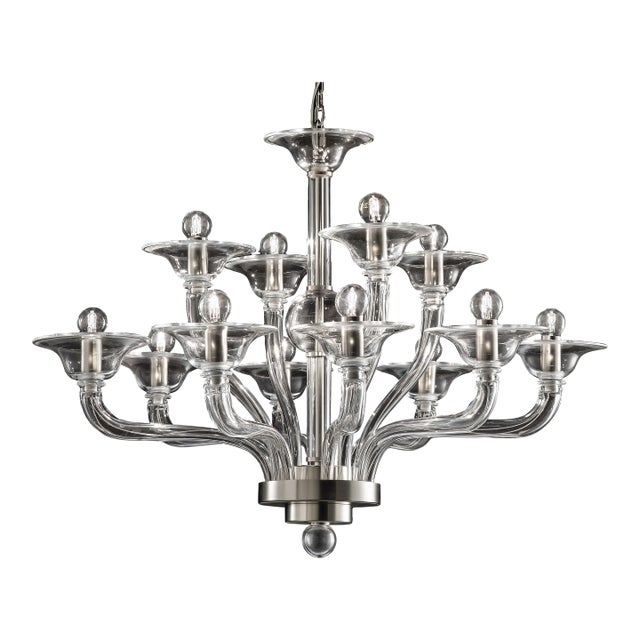 Modern Transparent Linear Murano Glass Chandelier For Sale