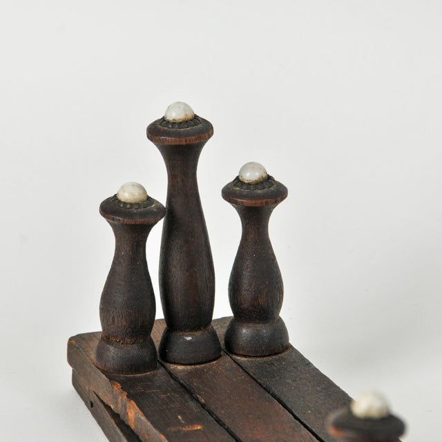 Antique Accordion Peg Holder With Porcelain Caps | Wall Mount Early 1900's Expandable Peg Rack For Sale In Rochester - Image 6 of 13