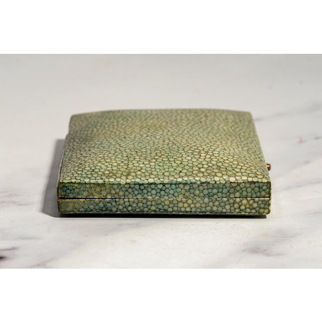 Rare Antique Green Shagreen Leather Jewelry Presentation Box Case For Sale - Image 10 of 11