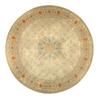 Oversized Antique Round Aubusson Rug in Gold Floral Medallion - Rug & Kilim For Sale