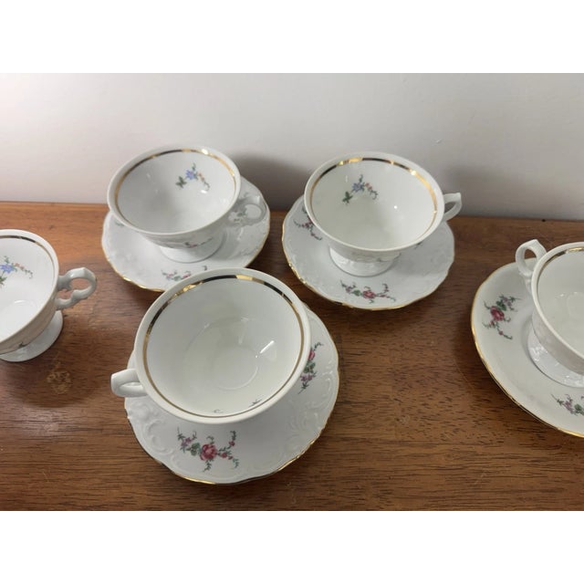 Ceramic Vintage Wawel Poland Porcelain Tea Cup Saucer Set 5 Floral Gold Trim - 10 Pcs For Sale - Image 7 of 18