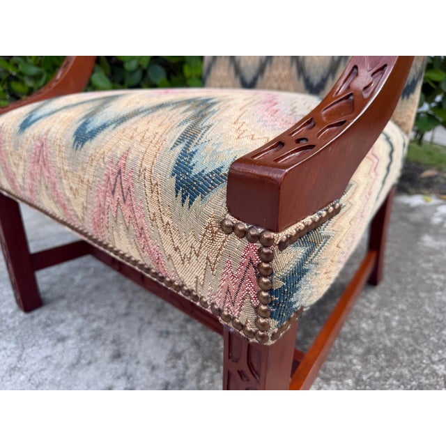 Late 20th Century Vintage American Flamestitch Lounge Chair With Nailhead Trim For Sale - Image 5 of 12