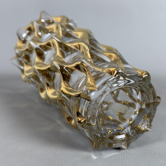 Glass Modern Murano Style Clear and Golden Glass Vase from CC Zecchin For Sale - Image 7 of 13