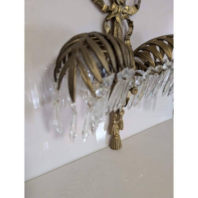 Baccarat Mid 20th Century Baccarat Style Crystal Bronze Palm Tree Leaf Sconce For Sale - Image 4 of 11