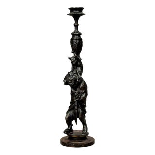 Victorian Cast Iron Candlestick with Bears For Sale