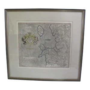 Antique C1619 West Coast of England Framed Hand Colored Copper Engraving Map