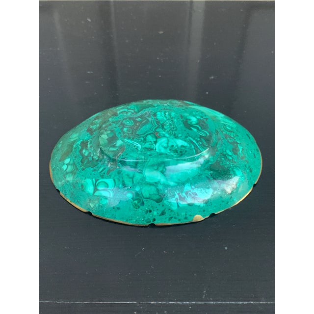 Green Vintage Malachite Brass Rimmed Bowl For Sale - Image 8 of 8
