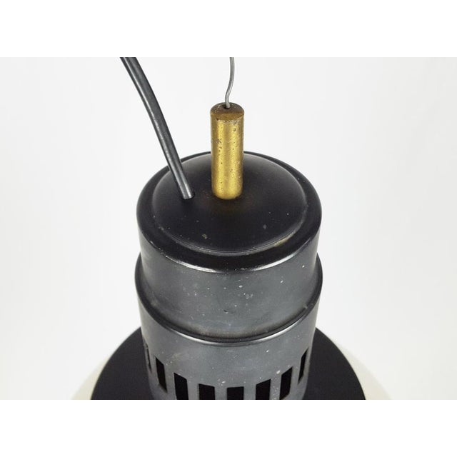 Black Mid-Century Black Aluminum Azucena Pendant Lamp with Brass & Molded Glass Shade, 1950s For Sale - Image 8 of 9