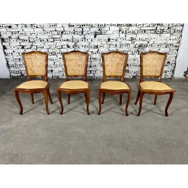 French Provincial Louis XV Style Cane Dining Chairs, Reupholstered Set of 4 Chairish