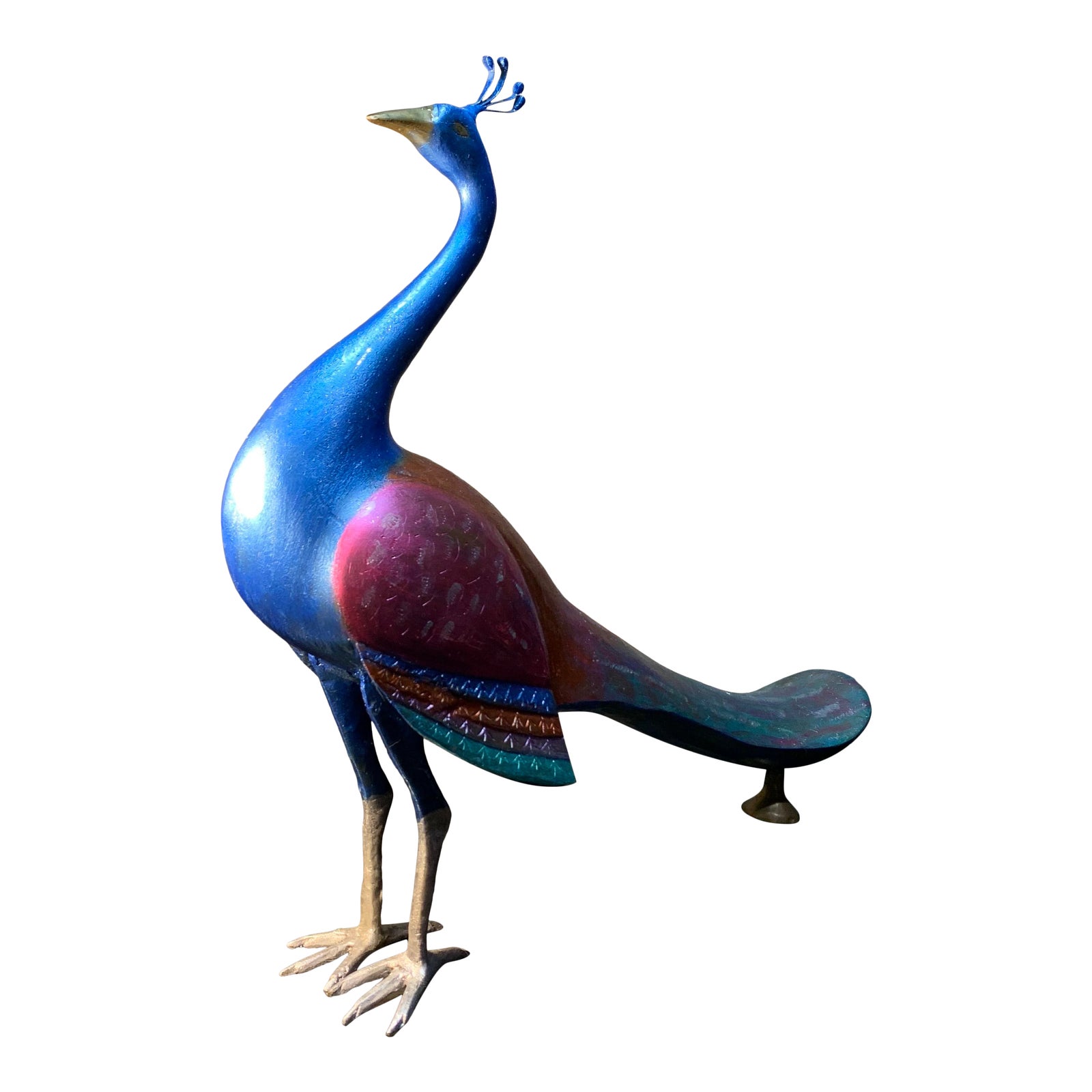 MIdCentury Painted Etched Brass Peacock Sculpture Chairish