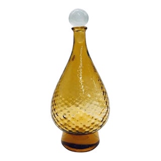 Mid-Century Empoli Style Honey Amber Art Glass Decanter For Sale