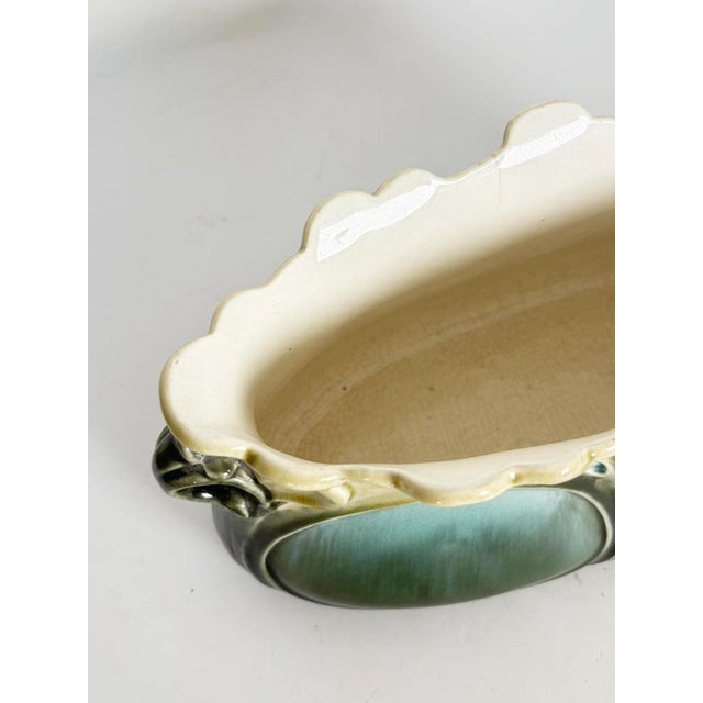 15th Century & Earlier Art Nouveau Majolica Cachepot with Green and Blue Floral Decorations, France For Sale - Image 5 of 18
