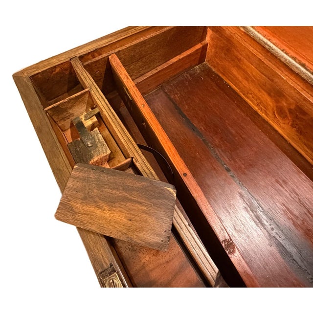 19th Century Victorian Burr Walnut & Brass Campaign Writing Slope W/Fully Intact Secret Drawers For Sale - Image 13 of 15