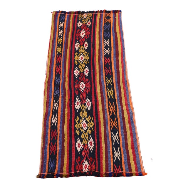 1970s Rustic Striped Black Small Rug For Sale