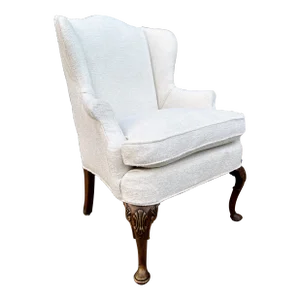 1980s Vintage Lee Industries Lyrical Snow Upholstered Wingback Arm Chair
