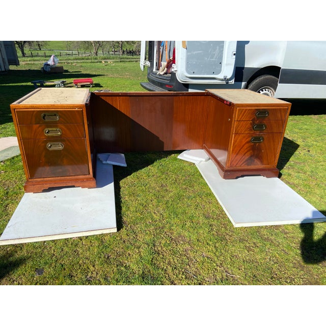 Vintage Mind Century Modern Helikon Desk Executive Hardwood Burl Wood Inlaid Wood For Sale In Sacramento - Image 6 of 12